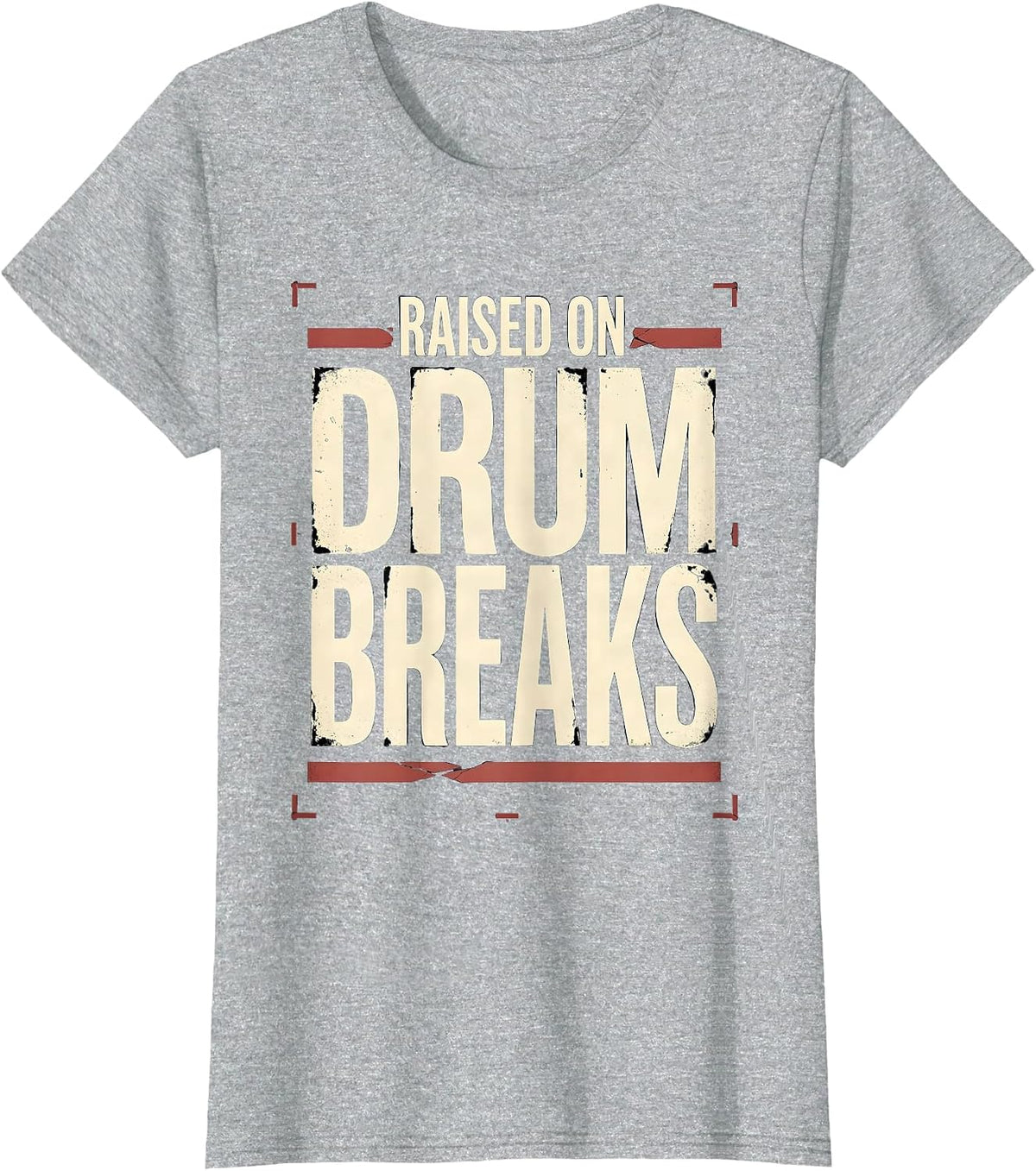 Raised On Drum Breaks Vintage 90s Hip-Hop Rap Lyric T-Shirt - Heather Grey