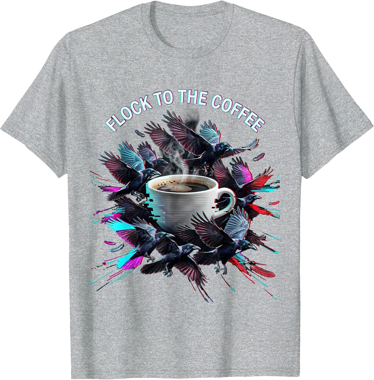 Men's Flock to the Coffee Crow Caffeine Design T-Shirt - Heather Grey