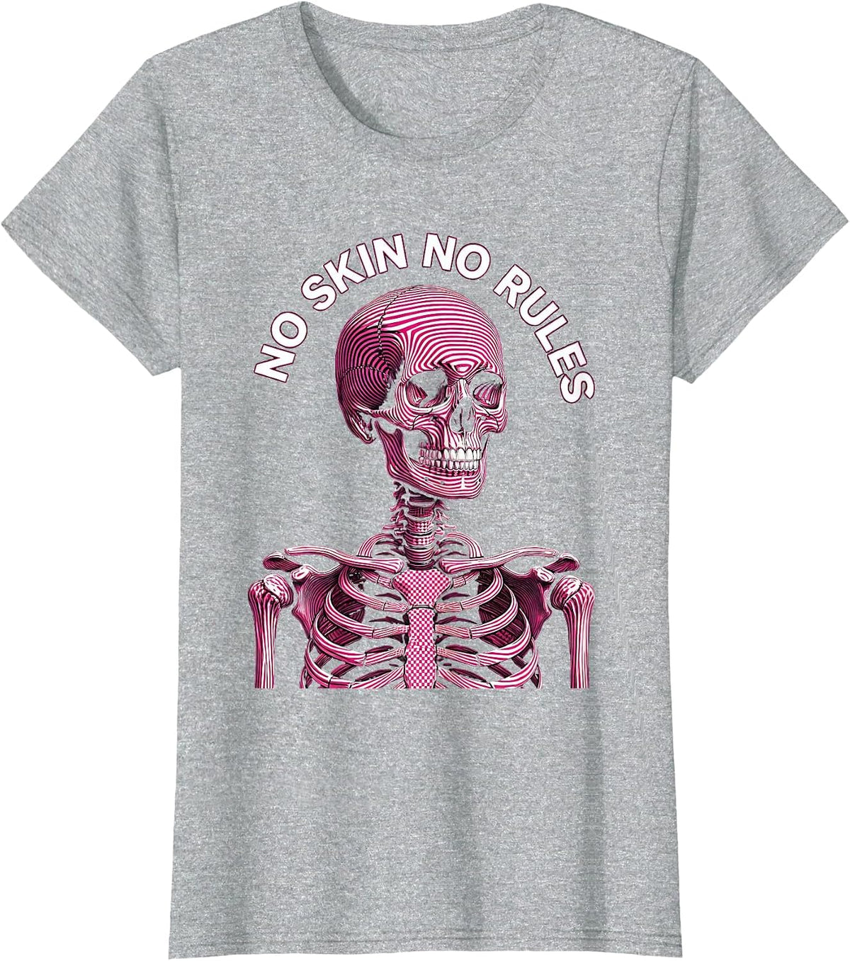 Skeleton No Skin No Rules Bold Graphic Design T-Shirt - Heather Grey