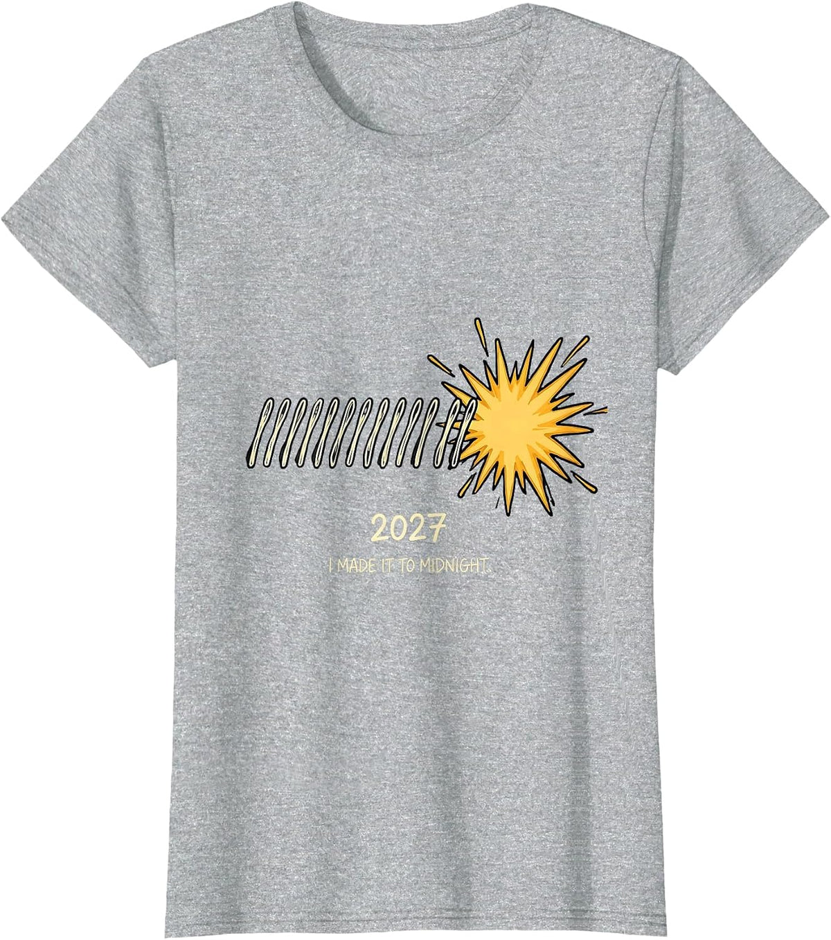 Women's I Made It To Midnight 2027 Festive New Years Eve Party T-Shirt - Heather Grey