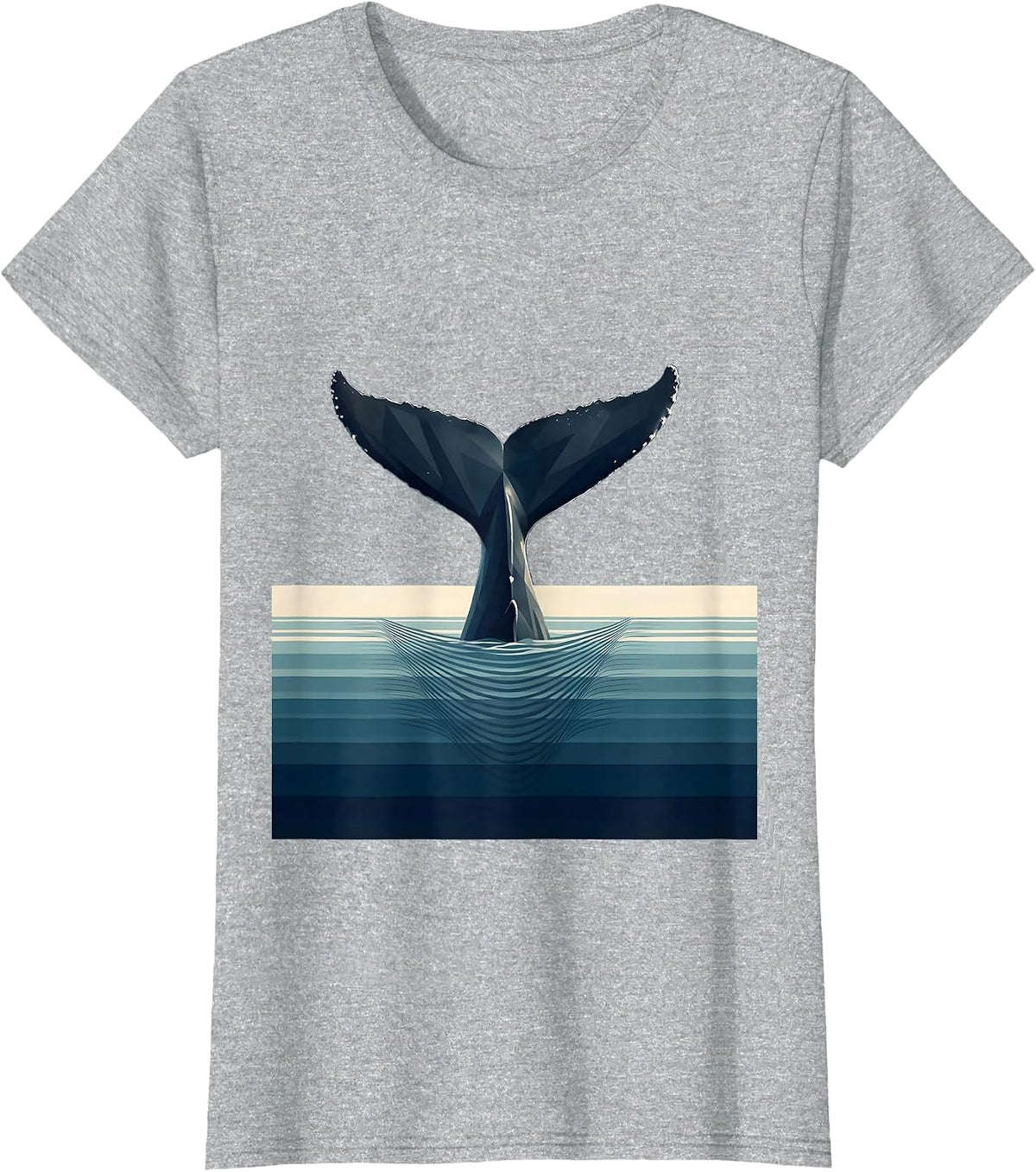 Hawaiian Whale Tail Ocean Dive Illustration T-Shirt - Heather Grey