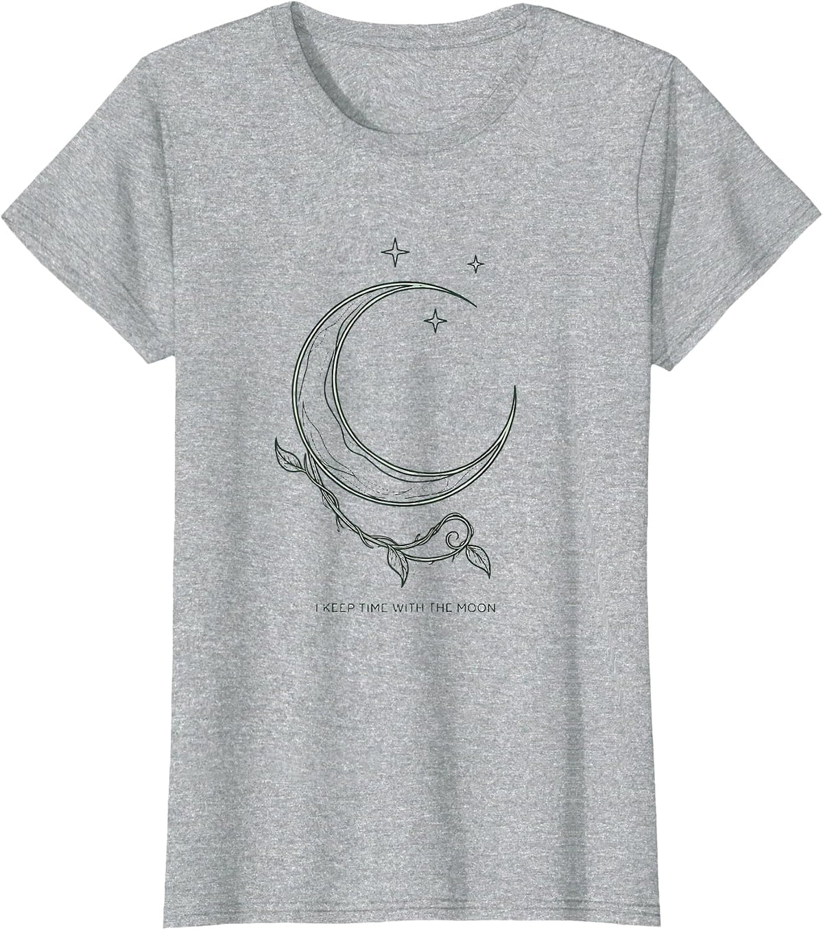 I Keep Time With The Moon Boho Minimalist Celestial Moon T-Shirt - Heather Grey