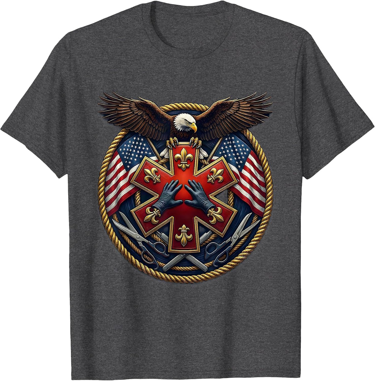 Men's EMT CPR Life-Saving Hands Graphic Design T-Shirt - Dark Heather Grey