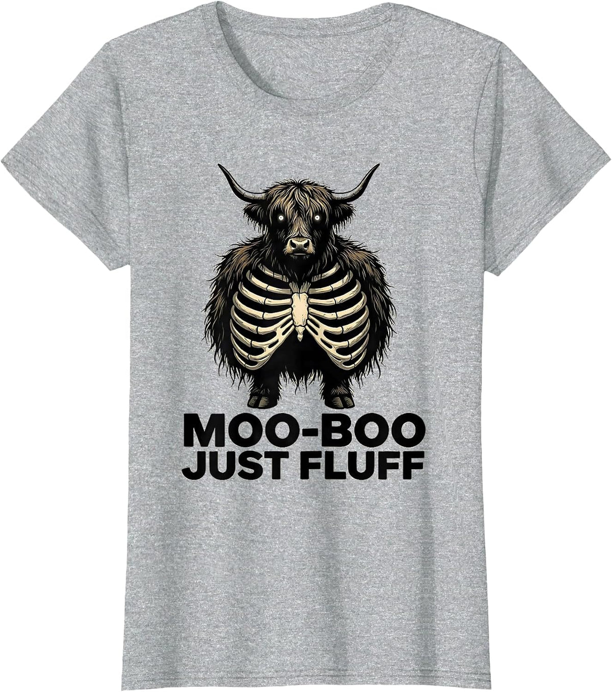 Women's Moo-BOO, Just Fluff Cute Highland Cow Halloween Fall Costume T-Shirt - Heather Grey