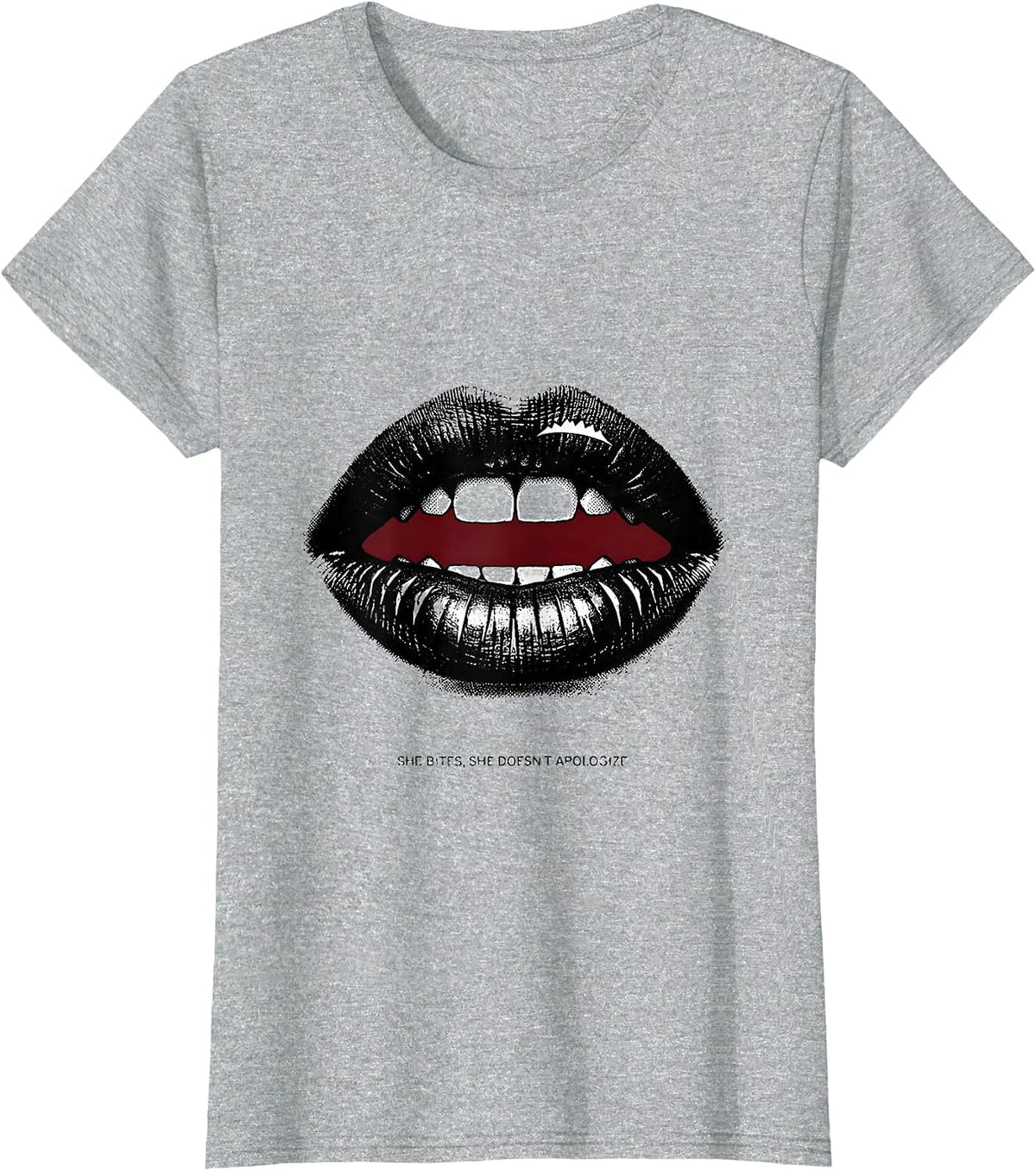 Women's She Bites, She Doesn't Apologize Flirty Romance Sexy Gift T-Shirt - Heather Grey