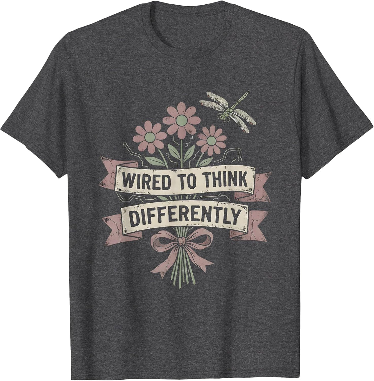 Wired to Think Differently Dyslexia Awareness T-Shirt - Dark Heather Grey