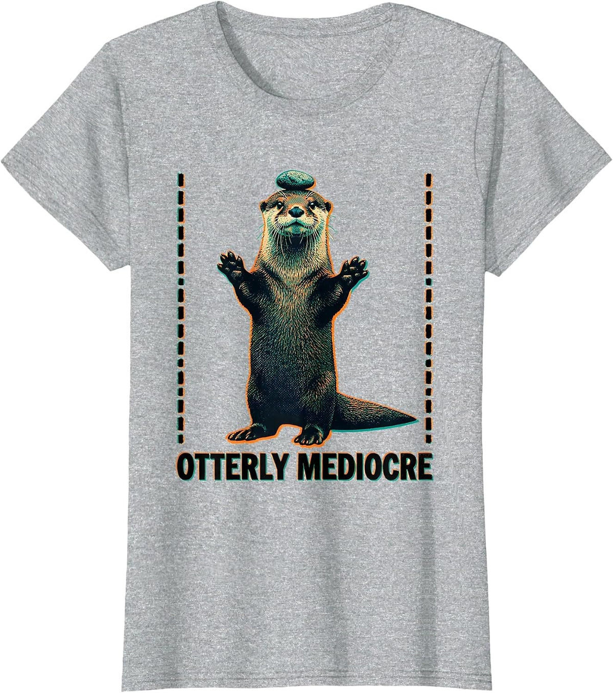 Women's Otterly Mediocre Risograph Otter Lover Pun Humor Gift T-Shirt - Heather Grey
