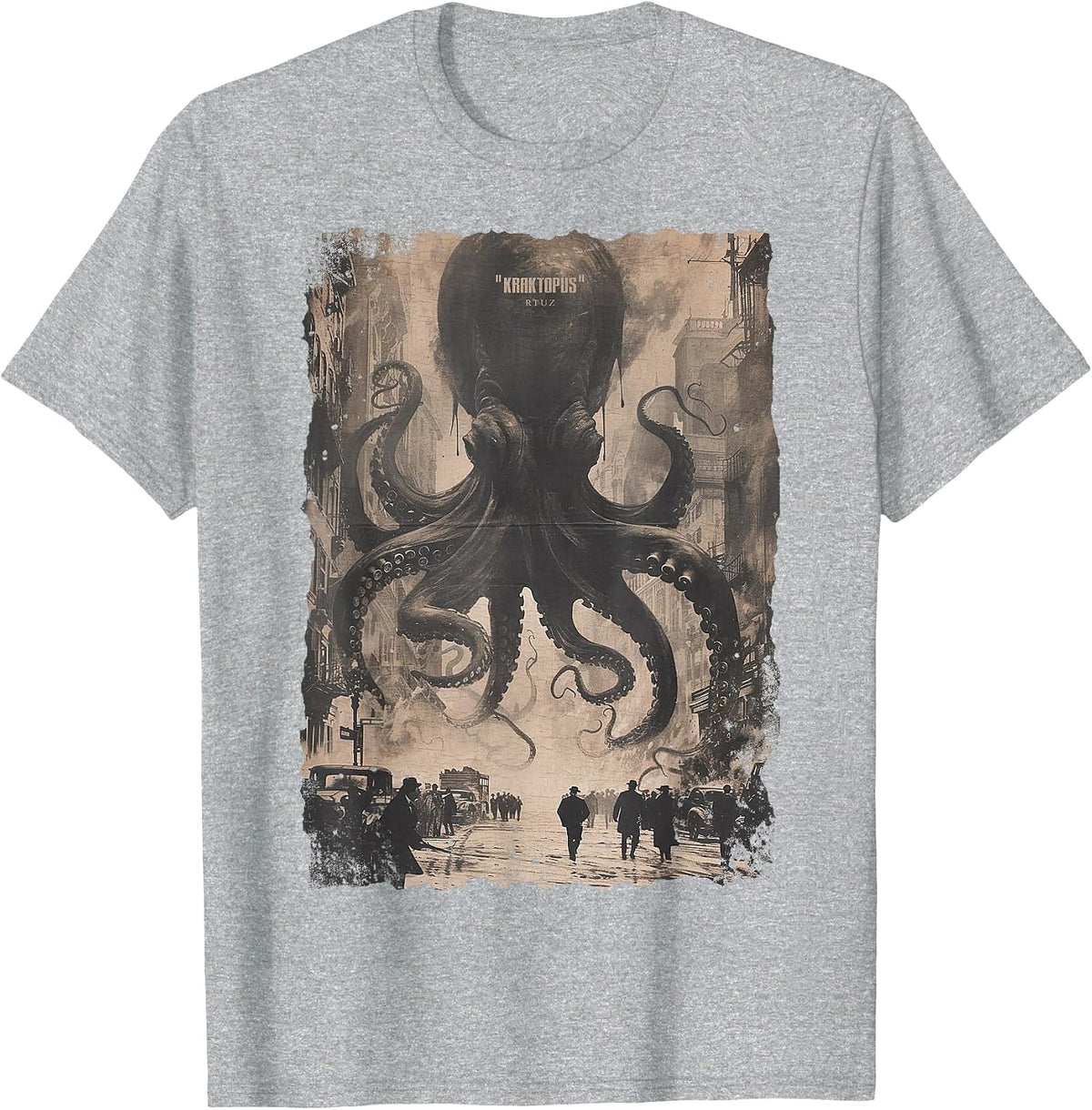 Y2K Streetwear Vintage Fashion Octopus Horror Monster Kraken T-Shirt - Heather Grey