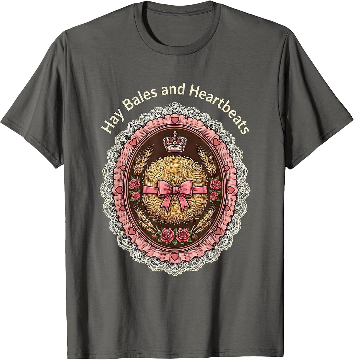 Hay Bales and Heartbeats Country Life Design T-Shirt - Asphalt Grey