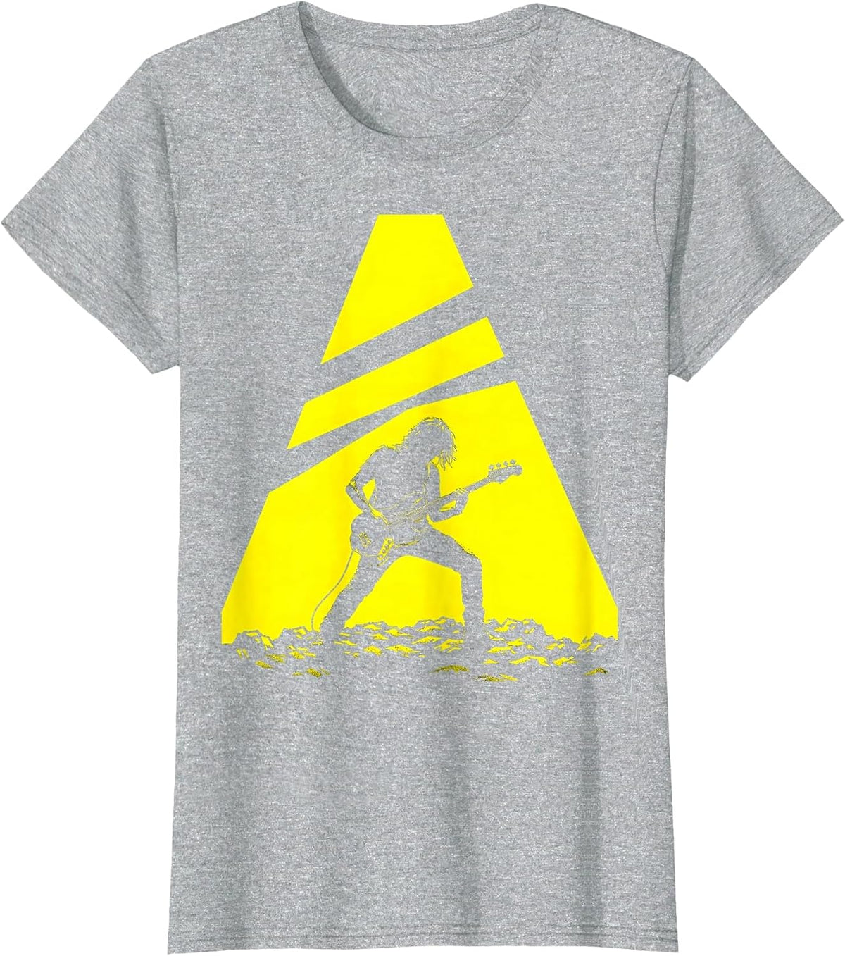 Women's 90s Bassist Spotlight Silhouette Rock Music Design T-Shirt - Heather Grey