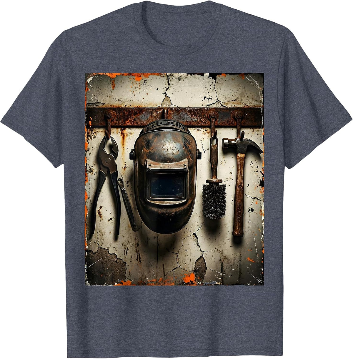 Welder Mask Workshop Wall Tools Illustration T-Shirt - Heather Blue