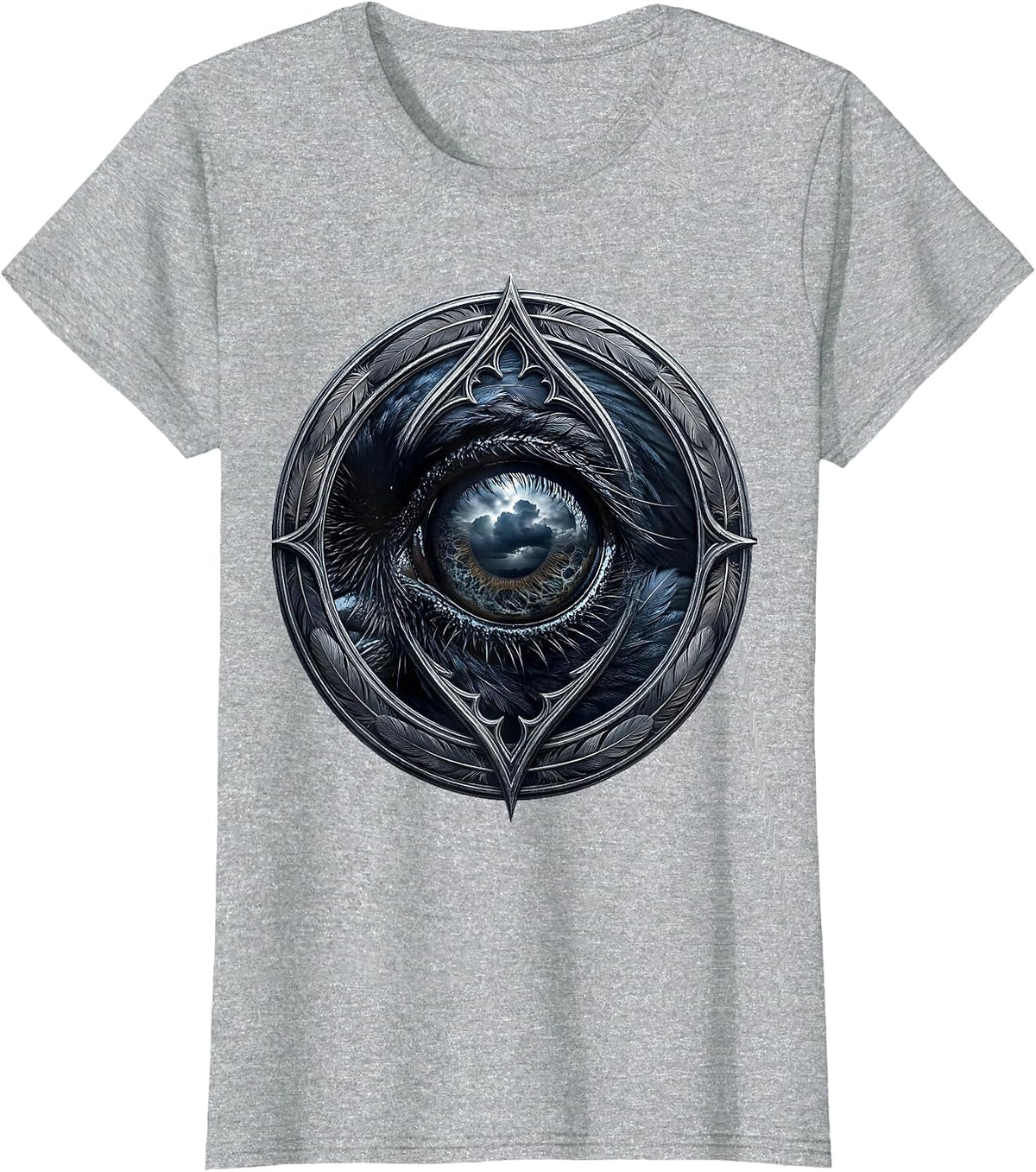 Women's Crow Eye Close-Up Sky Reflection Graphic T-Shirt - Heather Grey