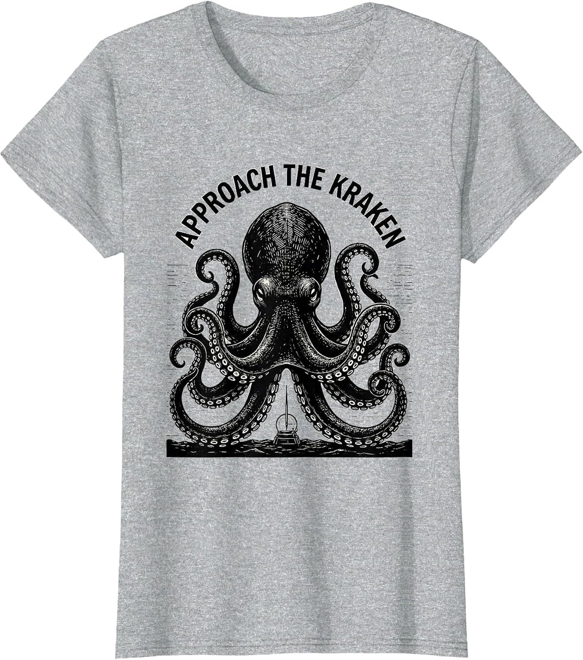 Women's Approach The Kraken Scratchboard Vintage Octopus Lover T-Shirt - Heather Grey