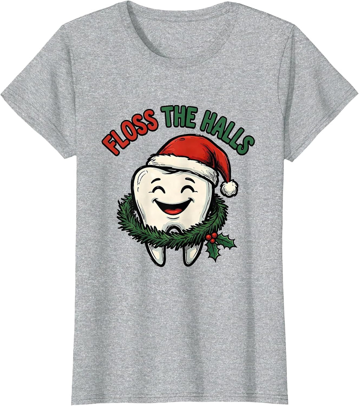 Floss The Halls Funny Dental Christmas Dentist Hygienist T-Shirt - Heather Grey