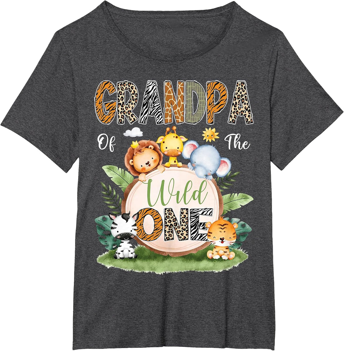 Grandpa of The Wild One 1St Birthday Kids Safari Jungle T-Shirt - Dark Heather Grey