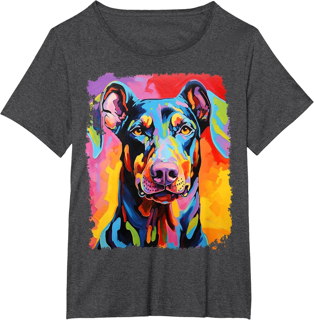 Pop Art Doberman T-Shirt - Dark Heather Grey
