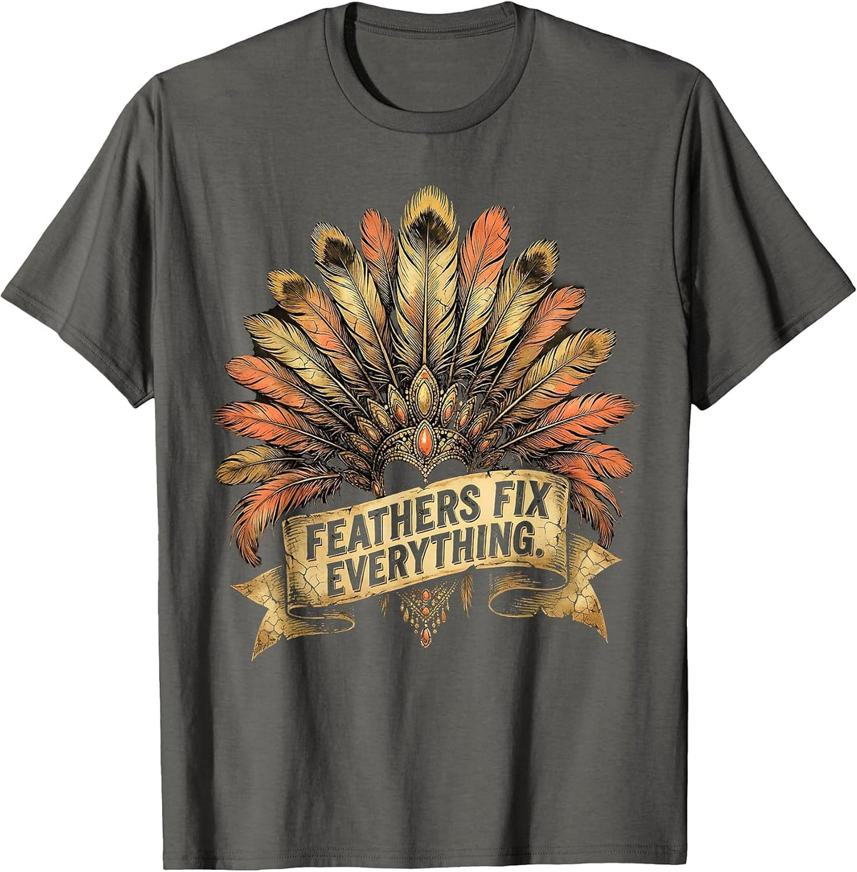 Men's Feathers Fix Everything Showgirl Design T-Shirt - Asphalt Grey