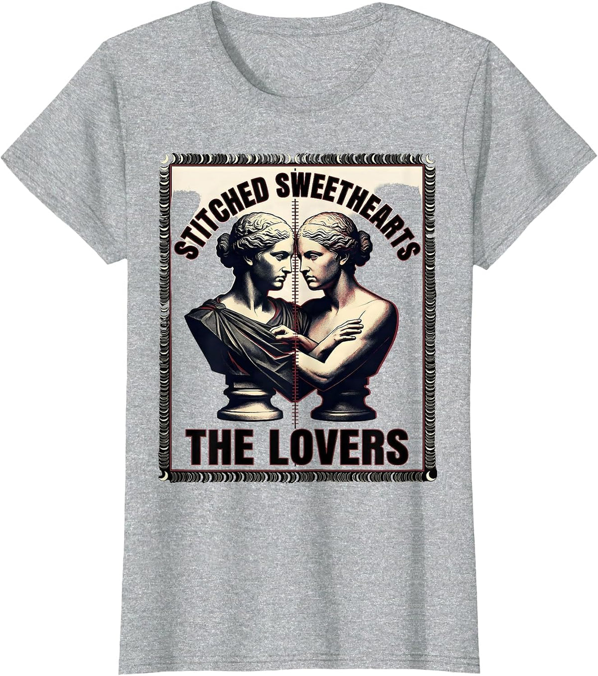 Stitched Sweethearts The Lovers Spooky Romance Halloween T-Shirt - Heather Grey