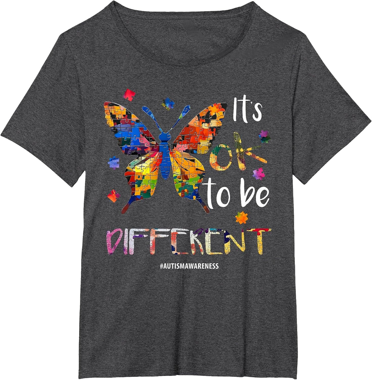 It’s OK to Be Different - Autism Awareness Butterfly T-Shirt - Dark Heather Grey
