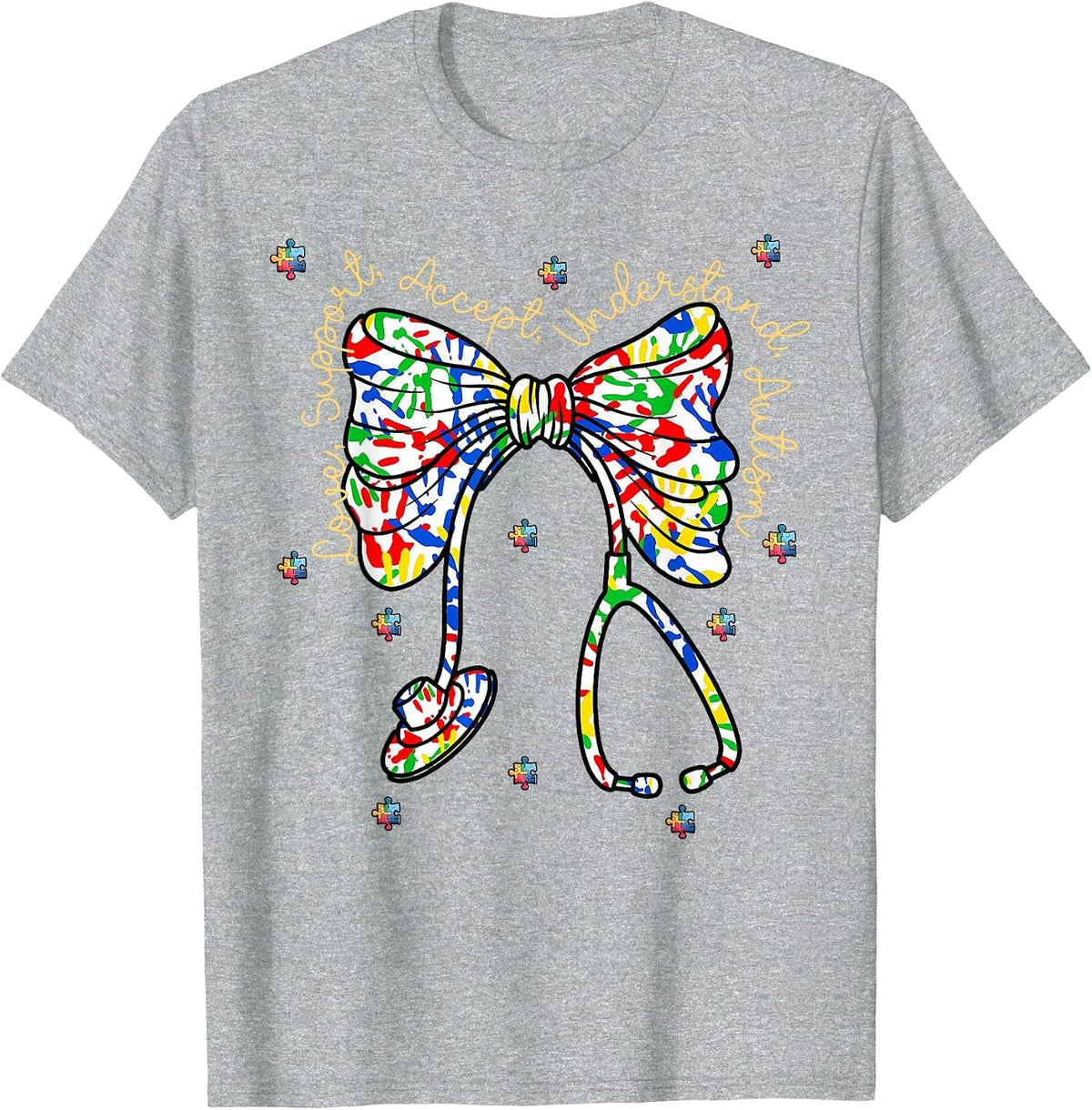 Registered Nurse Coquette Stethoscope Autism Awareness T-Shirt - Heather Grey