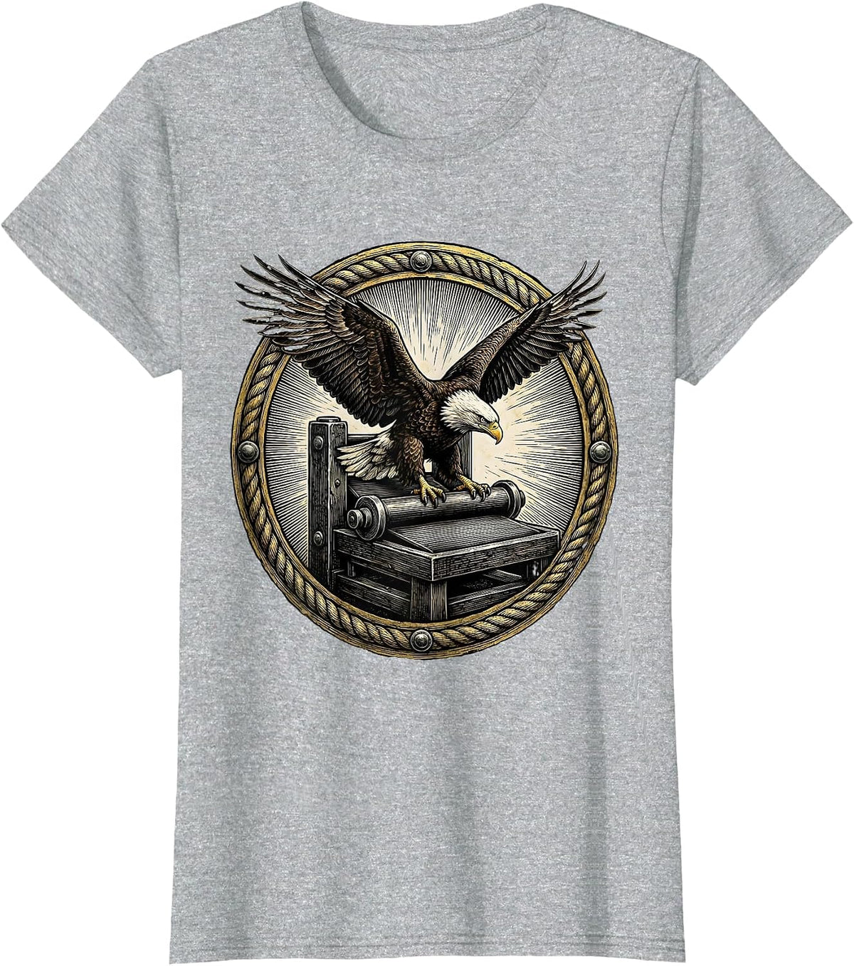 Bald Eagle Printing Press 1st Amendment Design T-Shirt - Heather Grey