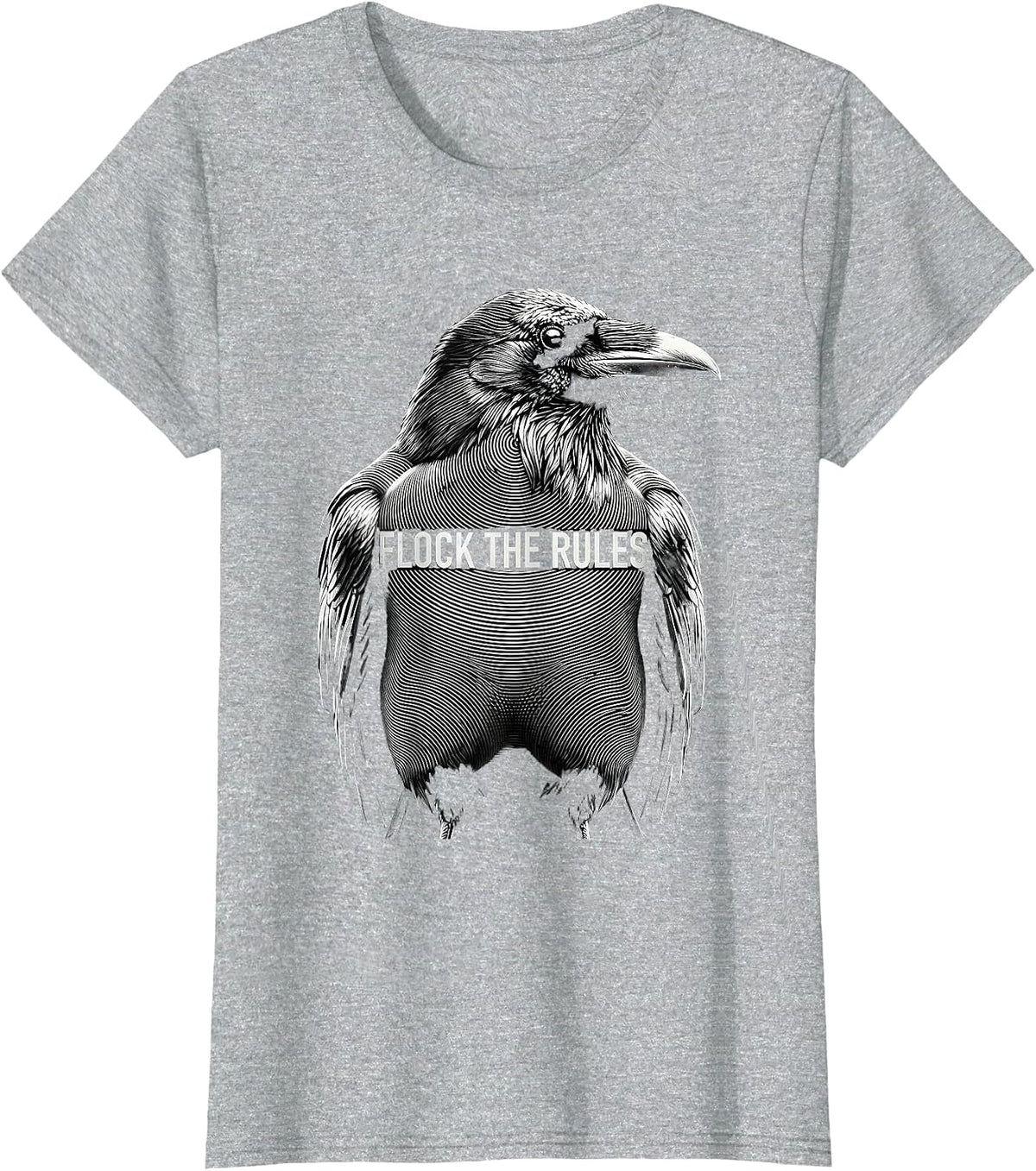 Flock The Rules Bold Crow Graphic Design T-Shirt - Heather Grey