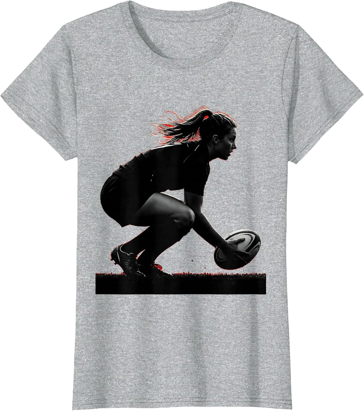 Rugby Scrum Half Crouch Feed Illustration T-Shirt - Heather Grey