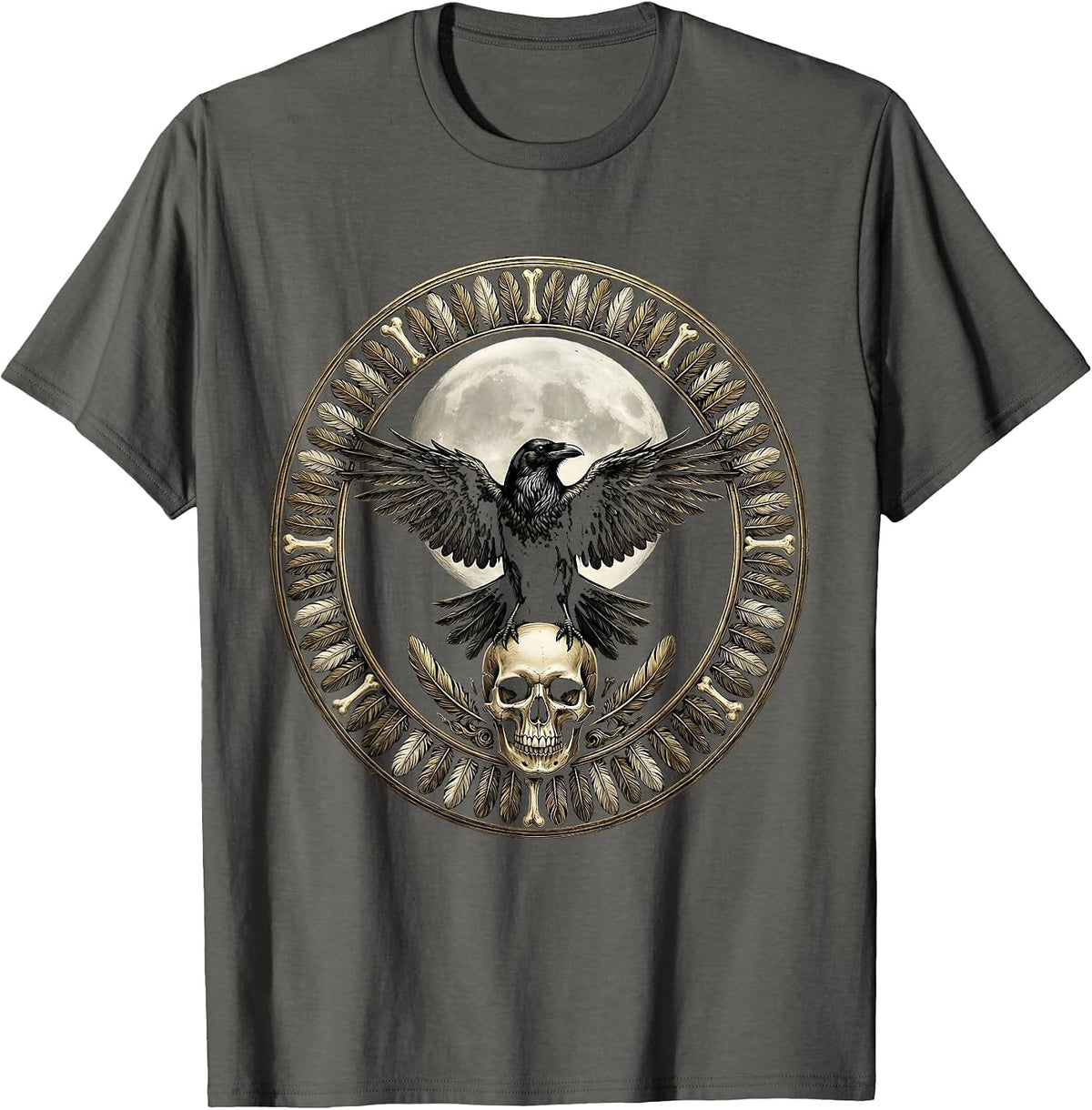 Men's Crow Skull Harvest Moon Dark Anime Graphic T-Shirt - Asphalt Grey
