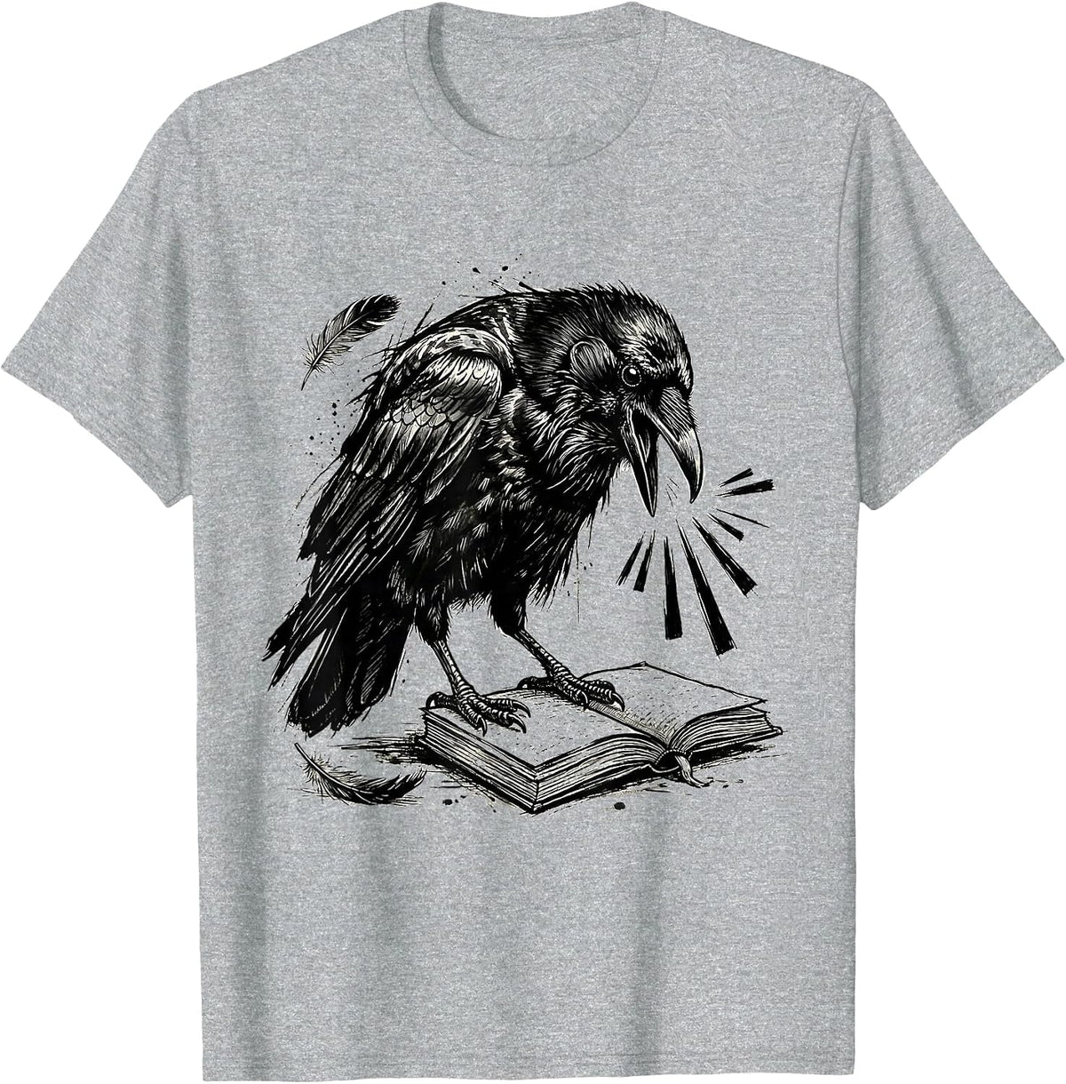 Men's Hunched Crow Gothic Bird-Watcher Dark Humor T-Shirt - Heather Grey