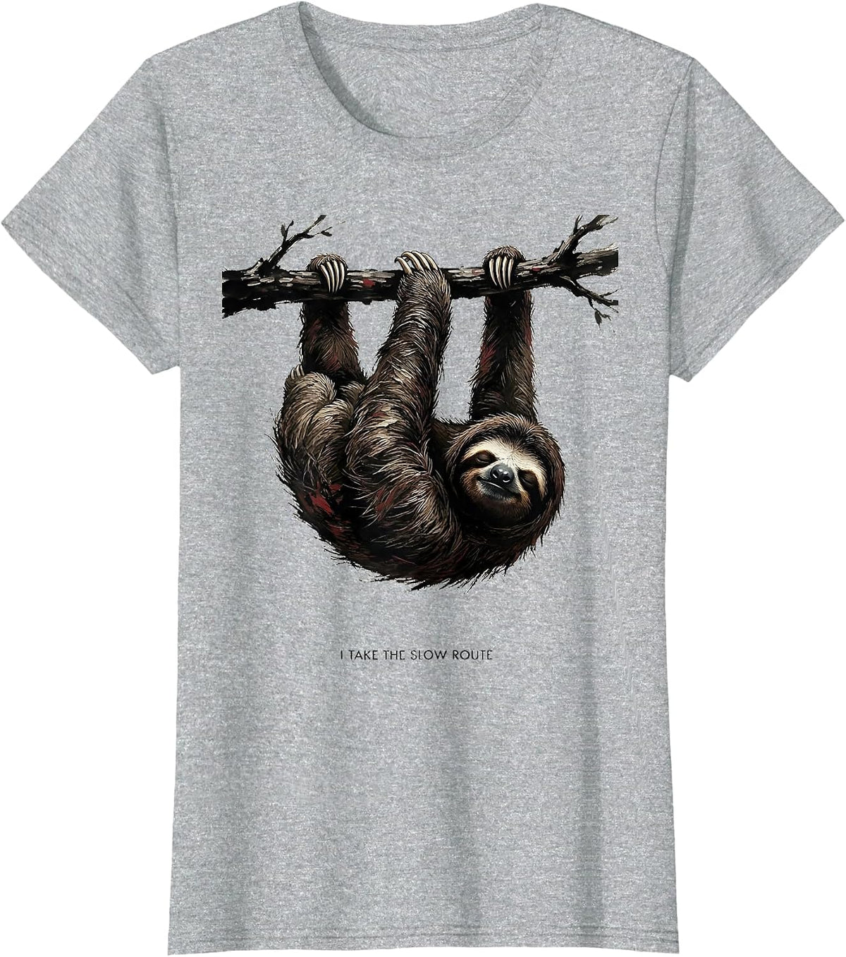 Women's I Take The Slow Route Funny Sloth Lazy Humor Gift T-Shirt - Heather Grey