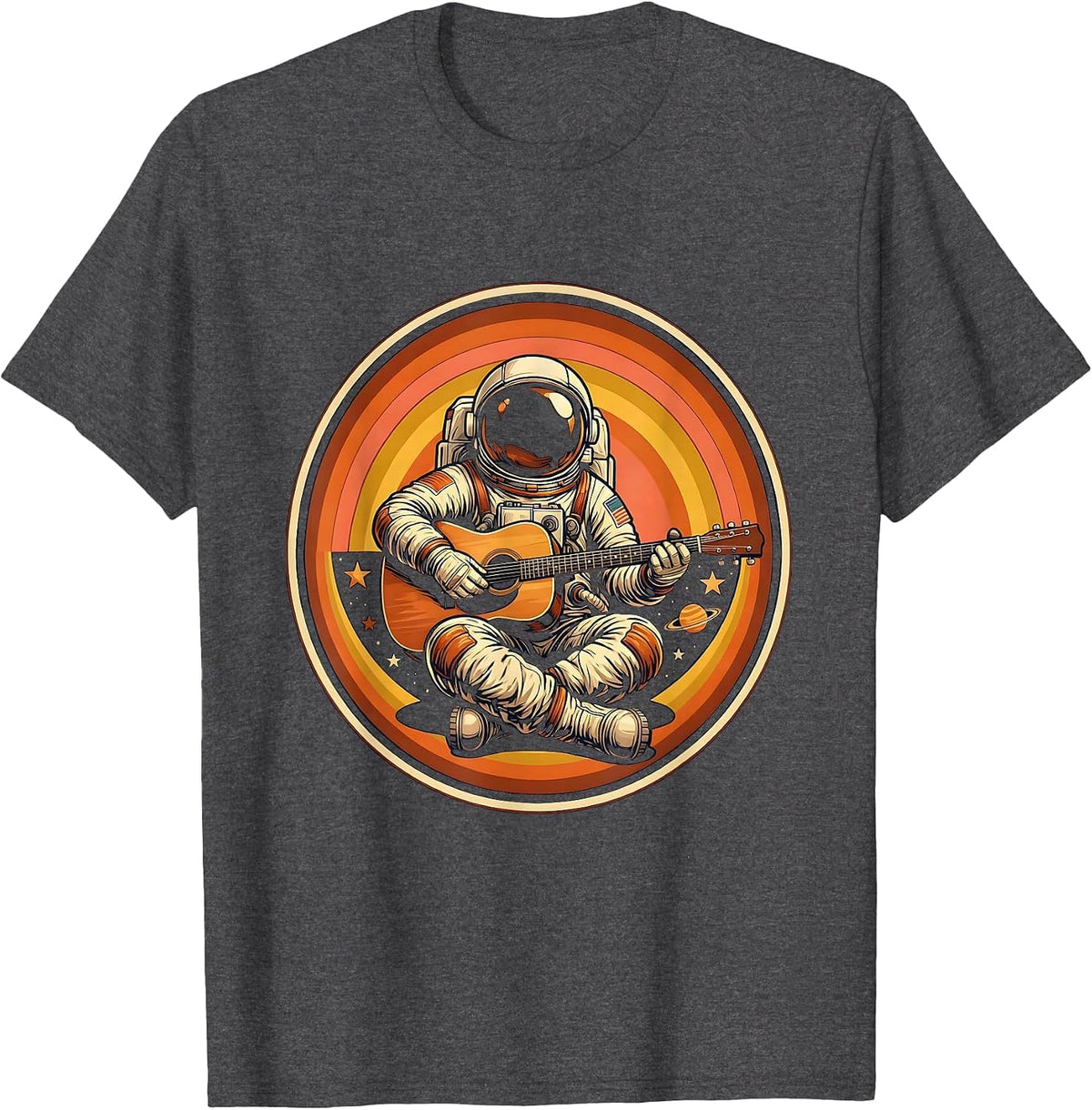 Astronaut Acoustic Guitar Player in Space T-Shirt - Dark Heather Grey
