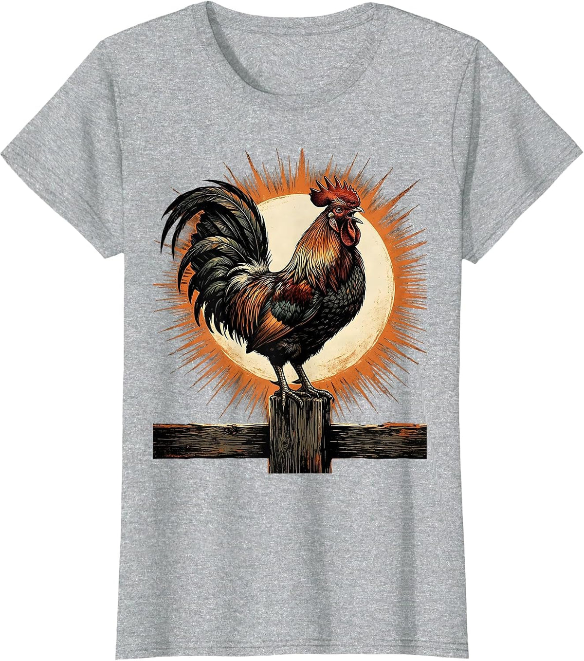 Rooster Crowing at Sunrise Graphic Design T-Shirt - Heather Grey
