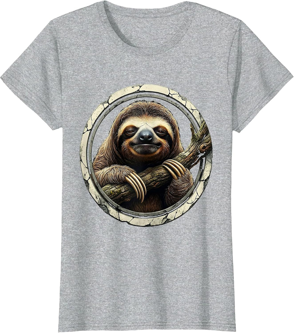 Tired Sloth Hanging From Branch Illustration T-Shirt - Heather Grey