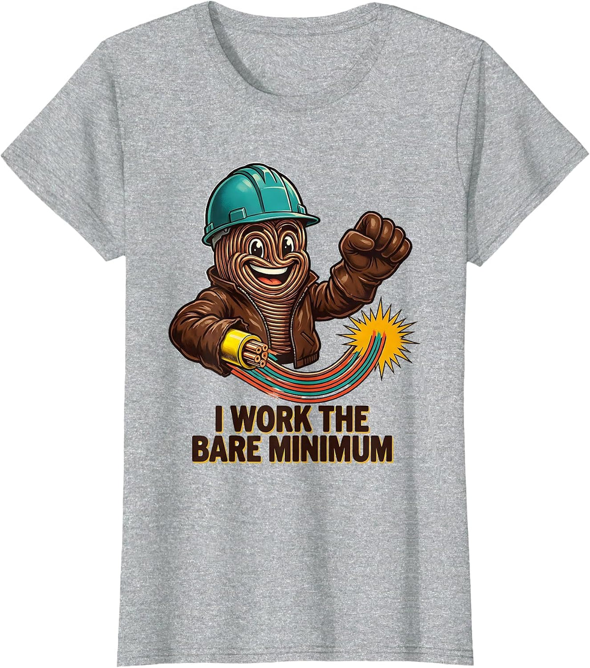 Women's I Work The Bare Minimum Funny Electrician Lineman Skeleton T-Shirt - Heather Grey