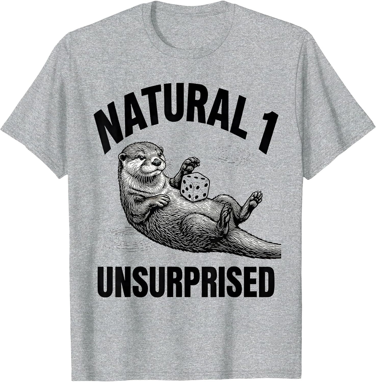 Men's Natural 1 Unsurprised Line Art Otter Gamer Japanese Art T-Shirt - Heather Grey