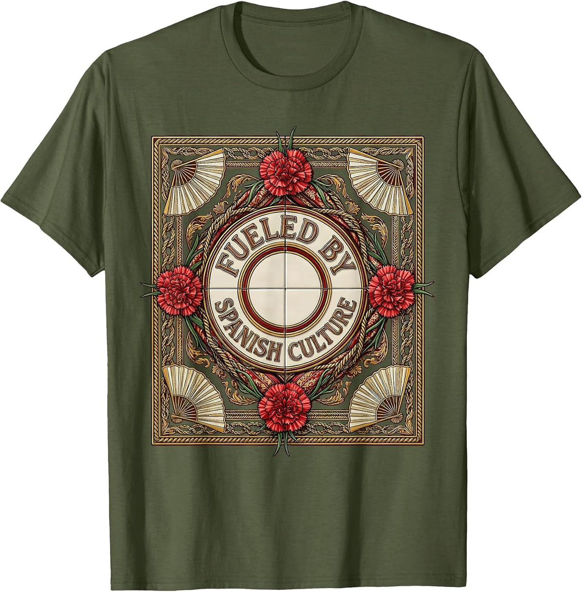 Fueled by Spanish Culture Heritage Month Design T-Shirt - Olive Green