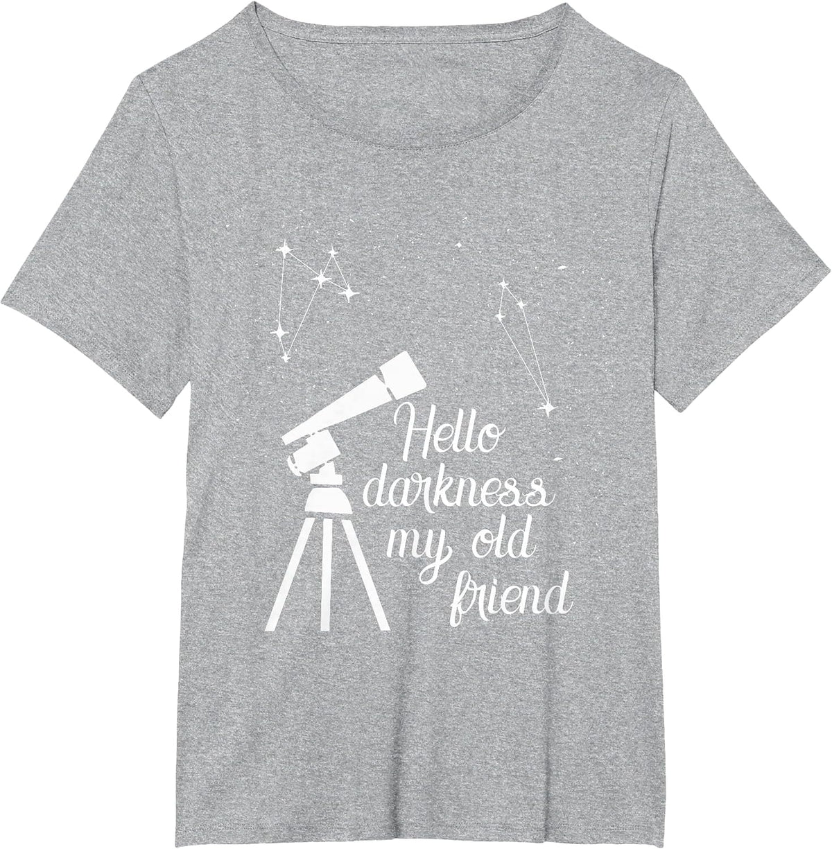 Cosmology Saying - Hello Darkness My Old Friend - Telescope T-Shirt - Heather Grey