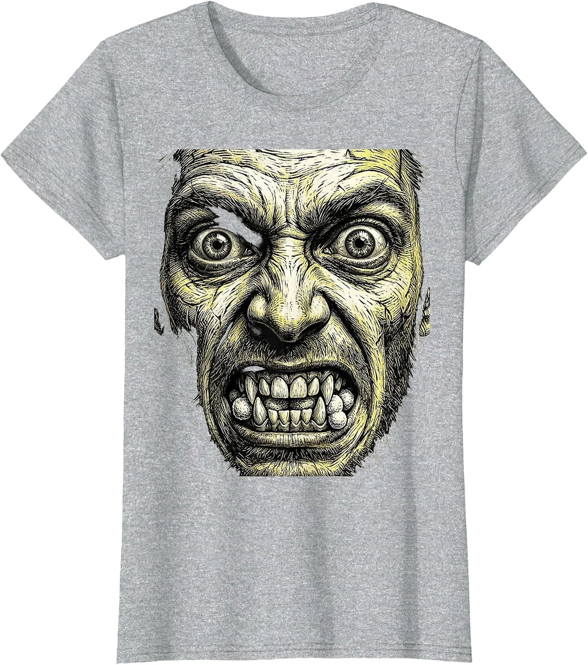 Women's Foaming Mouth Wild Eyes Rabies Graphic T-Shirt - Heather Grey