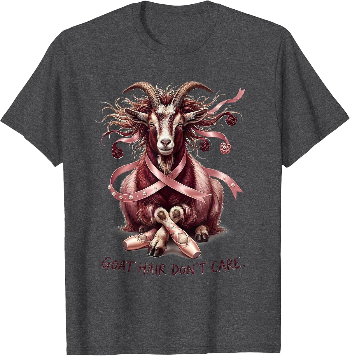 Men's Goat Hair Don't Care Funny Goat Lover Design T-Shirt - Dark Heather Grey