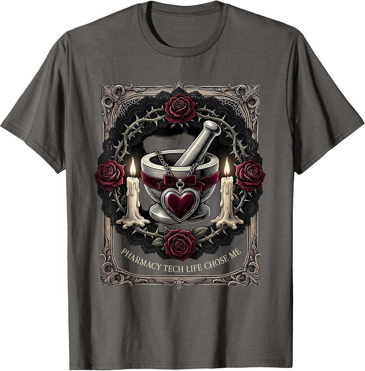 Pharmacy Tech Life Chose Me Technician Design T-Shirt - Asphalt Grey