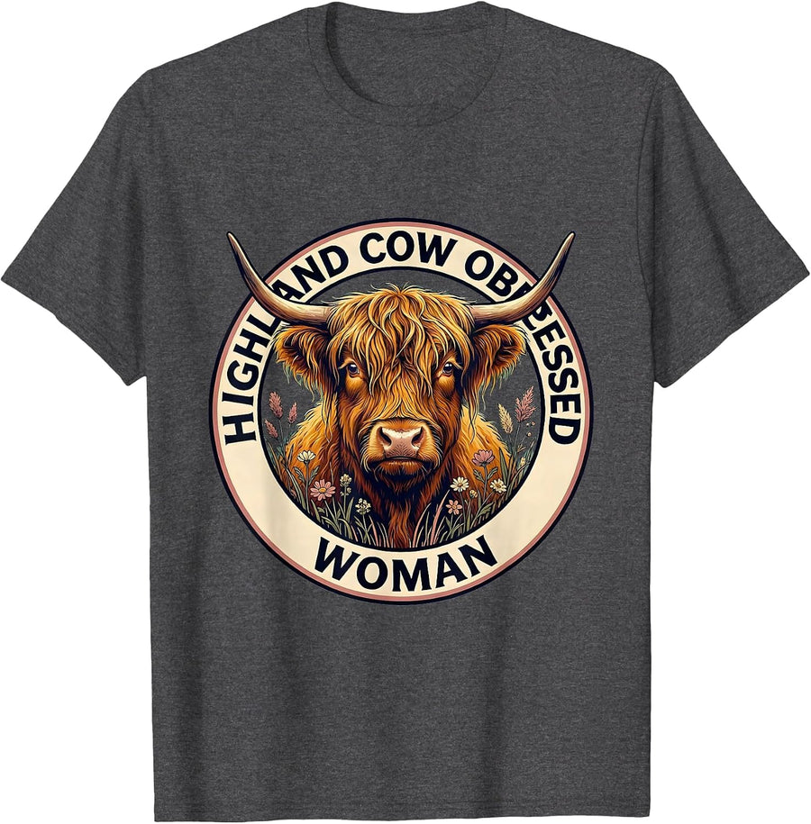 Men's Highland Cow Obsessed Woman Graphic Design T-Shirt - Dark Heather Grey