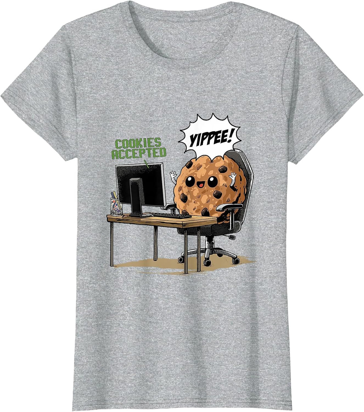 Cookies Accepted Nerd Shirt Funny Computer Internet Coder T-Shirt, Women, Heather Grey, Large - As Pictured