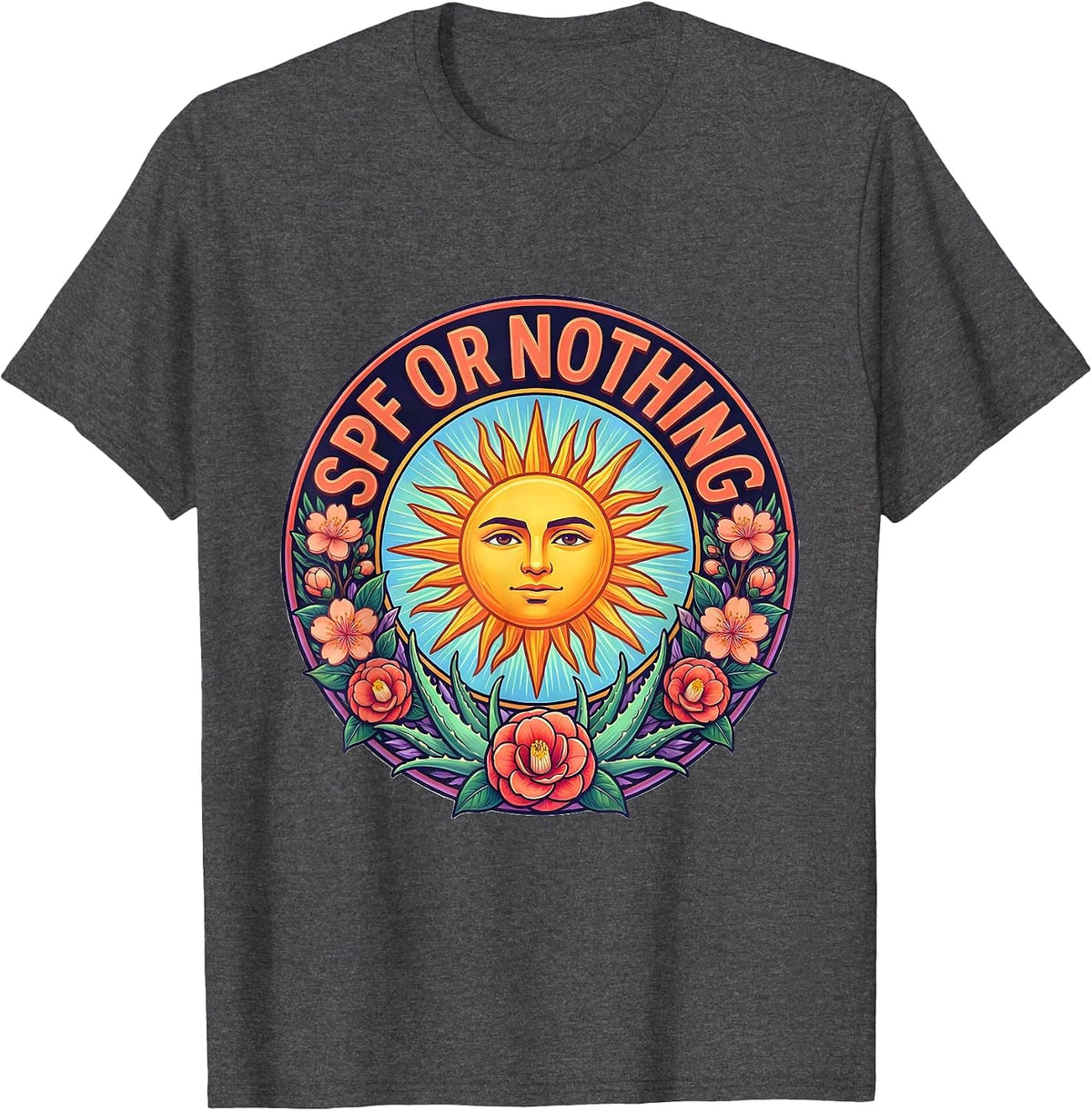 SPF or Nothing K-Beauty Skincare Design T-Shirt - Dark Heather Grey