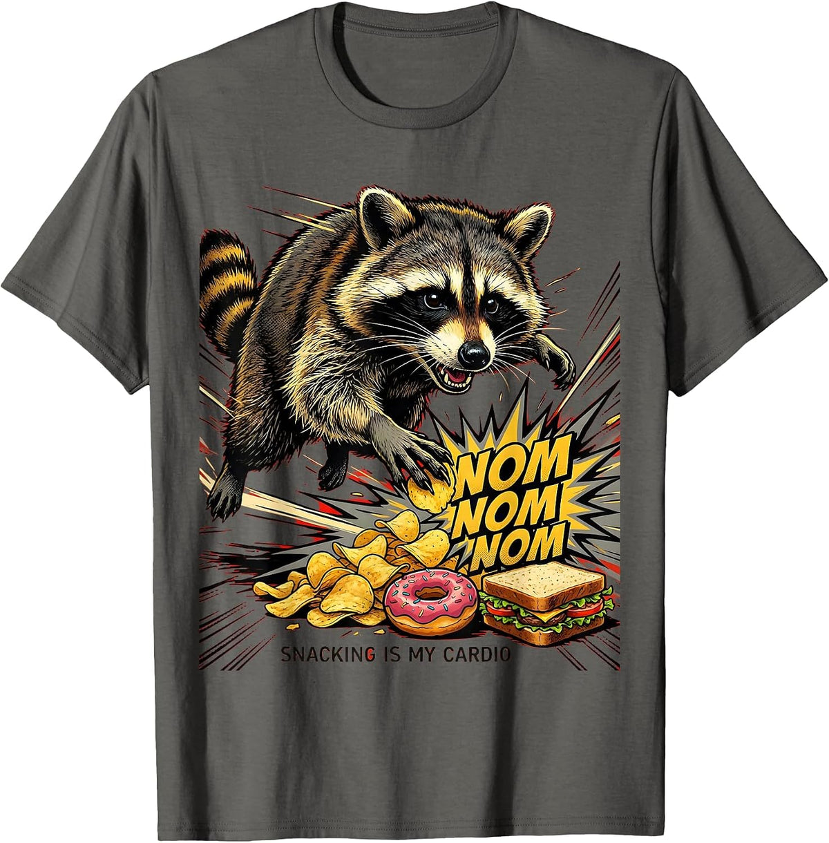 Snacking Is My Cardio Funny Raccoon Design T-Shirt - Asphalt Grey
