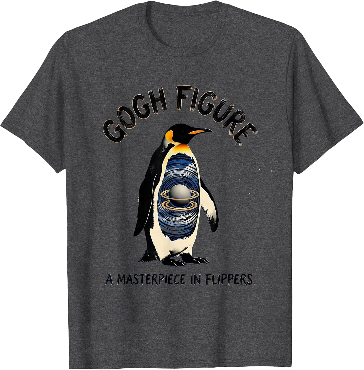 Gogh Figure | A Masterpiece In Flippers Penguin Art T-Shirt - Dark Heather Grey