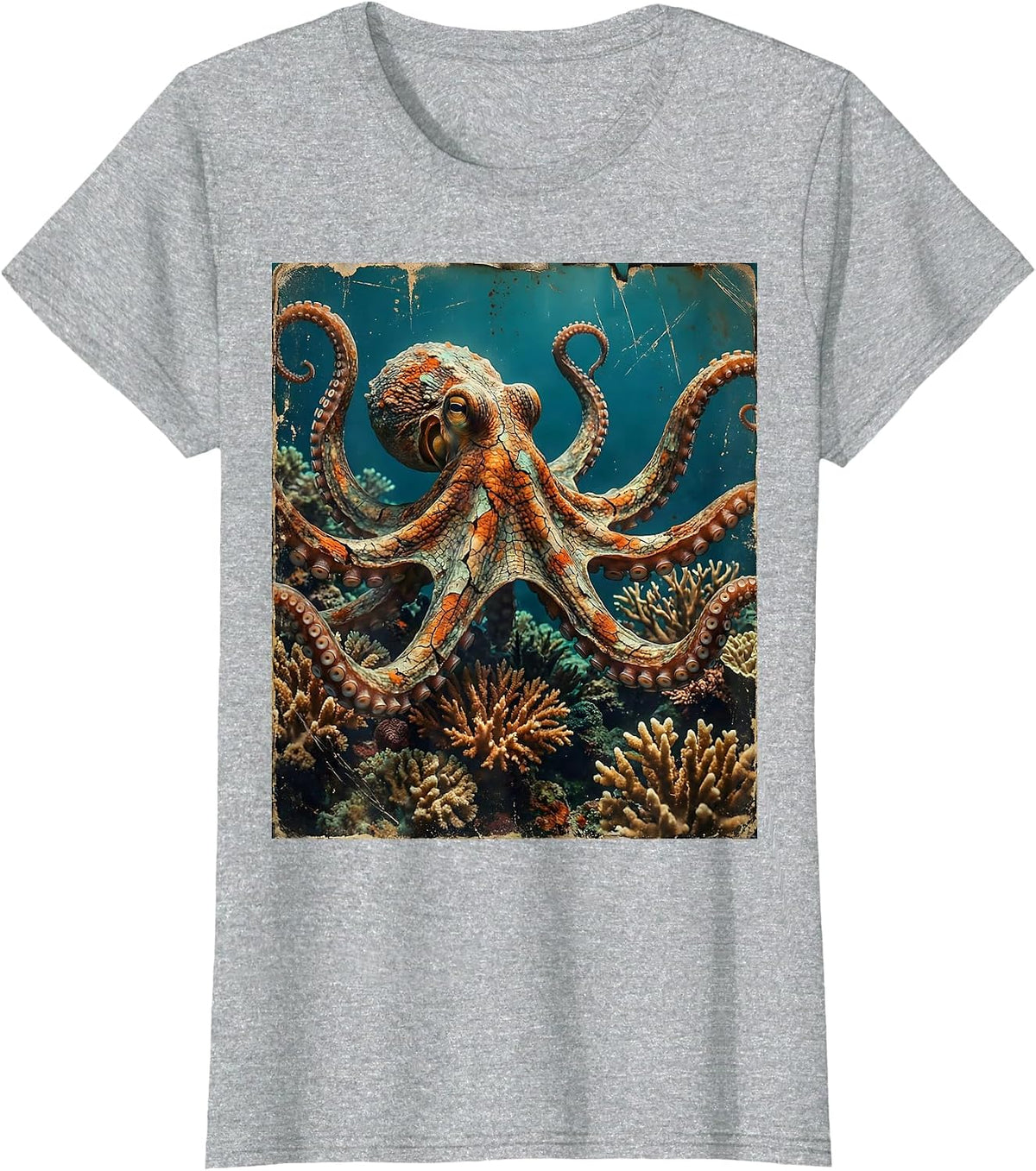 Women's Octopus Camo Coral Reef Camouflage Design T-Shirt - Heather Grey