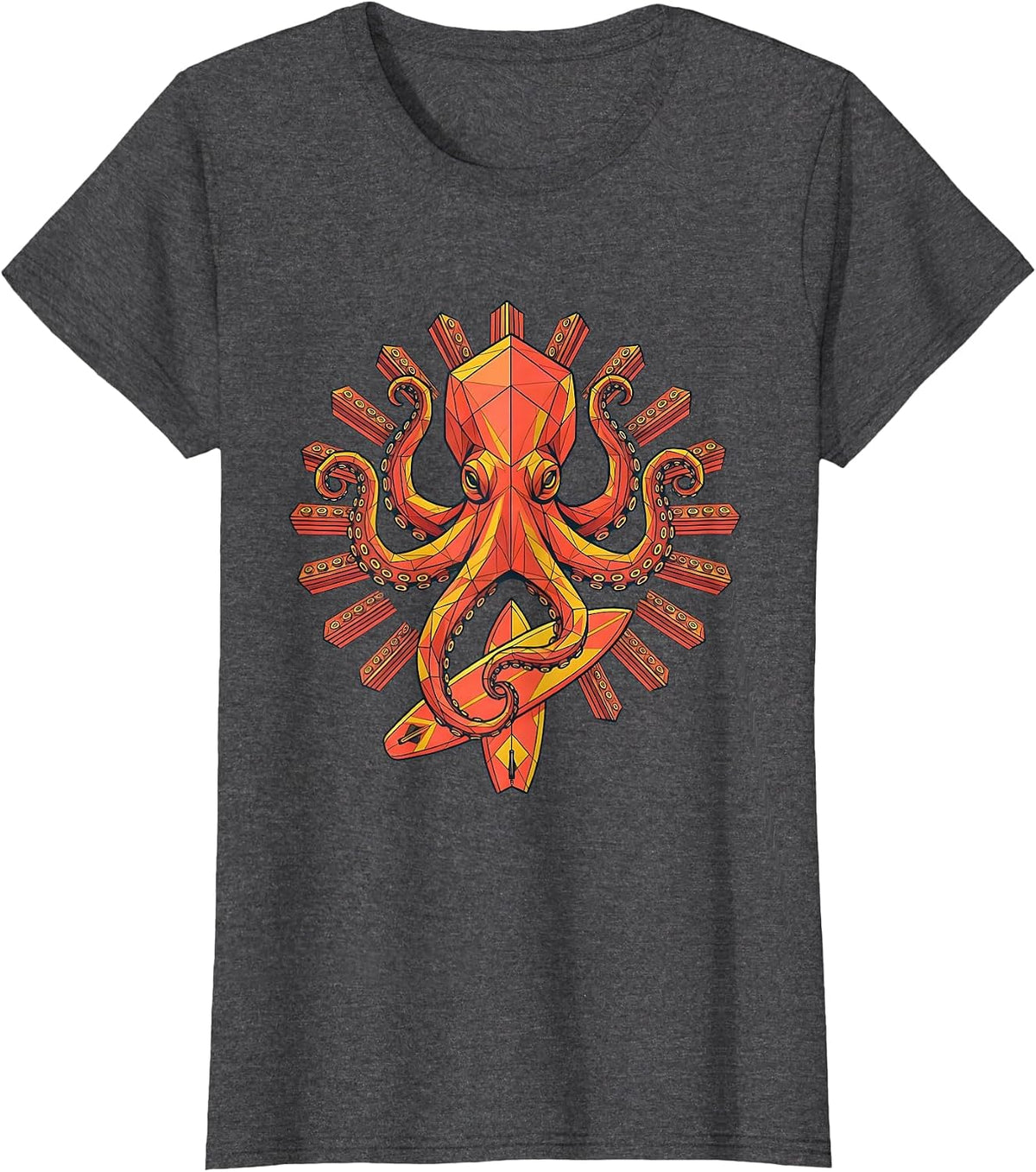 Women's Octopus Surfer Hawaiian Graphic Tee for Kids T-Shirt - Dark Heather Grey
