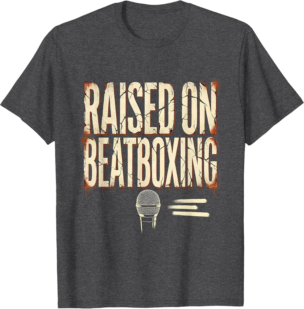 Raised On Beatboxing Distressed Vintage 90s Hip Hop Rap T-Shirt - Dark Heather Grey