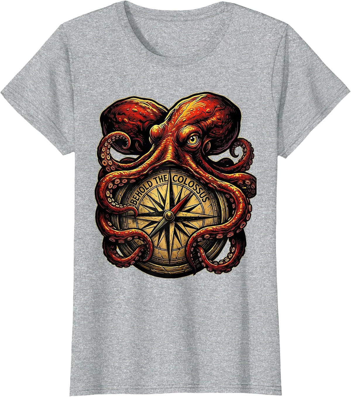 Behold The Colossus Tattoo Octopus Lover Ocean Sea Creature T-Shirt - Heather Grey