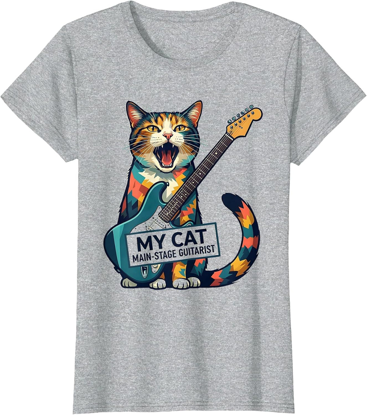 Women's My Cat, Main-Stage Guitarist Funny Rock Star Cat Lover Gift T-Shirt - Heather Grey